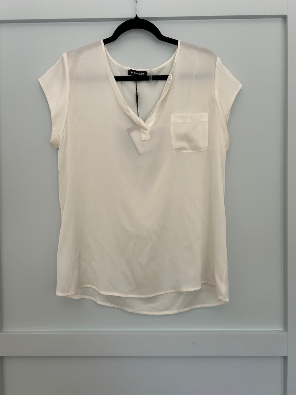 Replay Cream V-Neck Short Sleeve Pocket Blouse